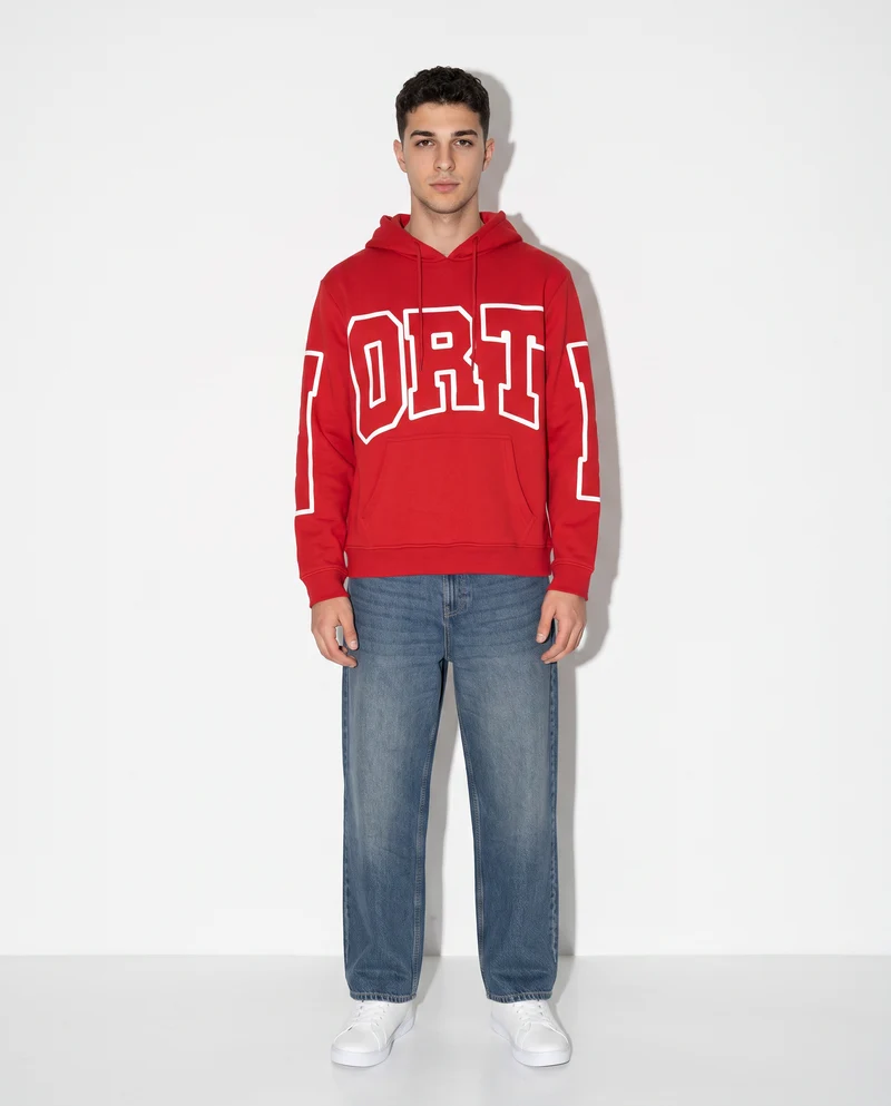Felpa Jacquard con Cappuccio e Tasca - Grigio mel.