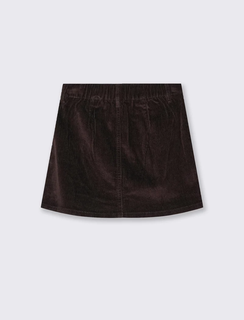 Gonna in velluto elastico con tasche - Marrone cioccolato