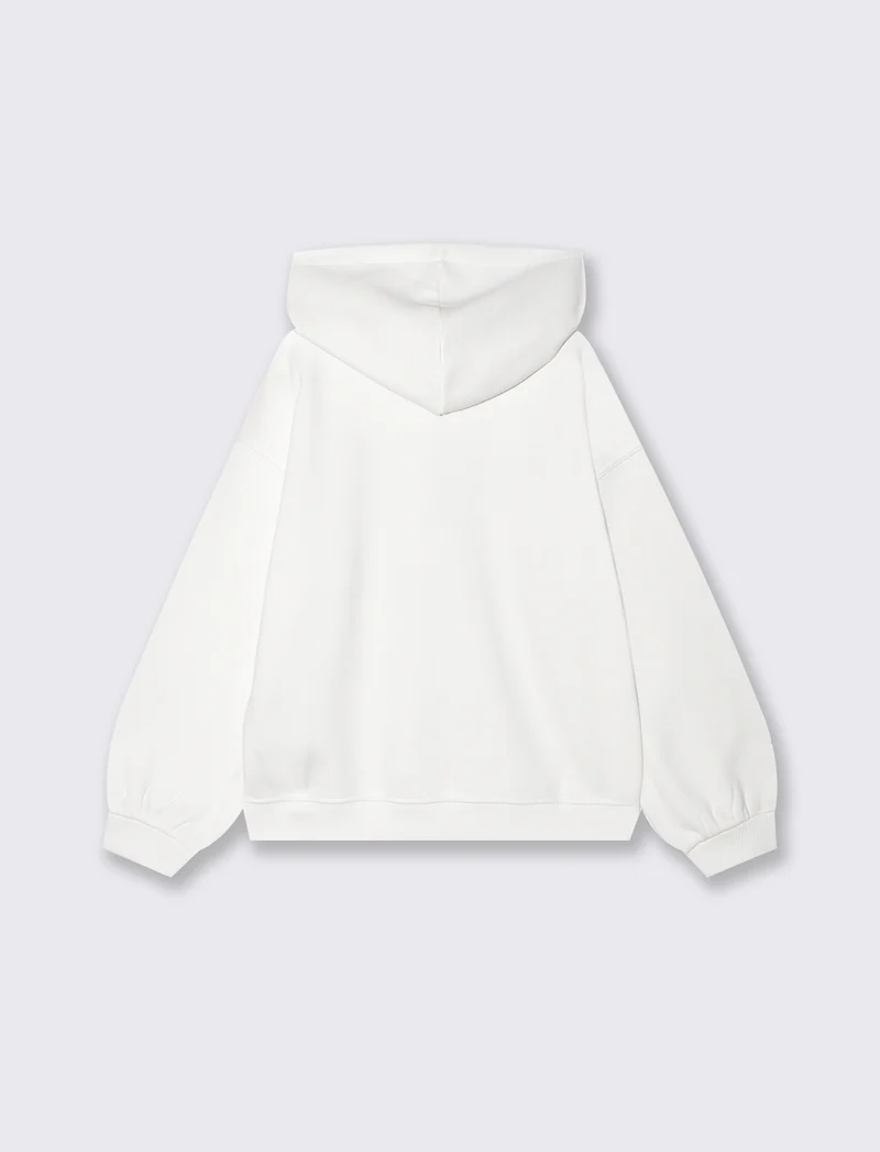 Felpa con cappuccio e stampa lucida - Bianco latte