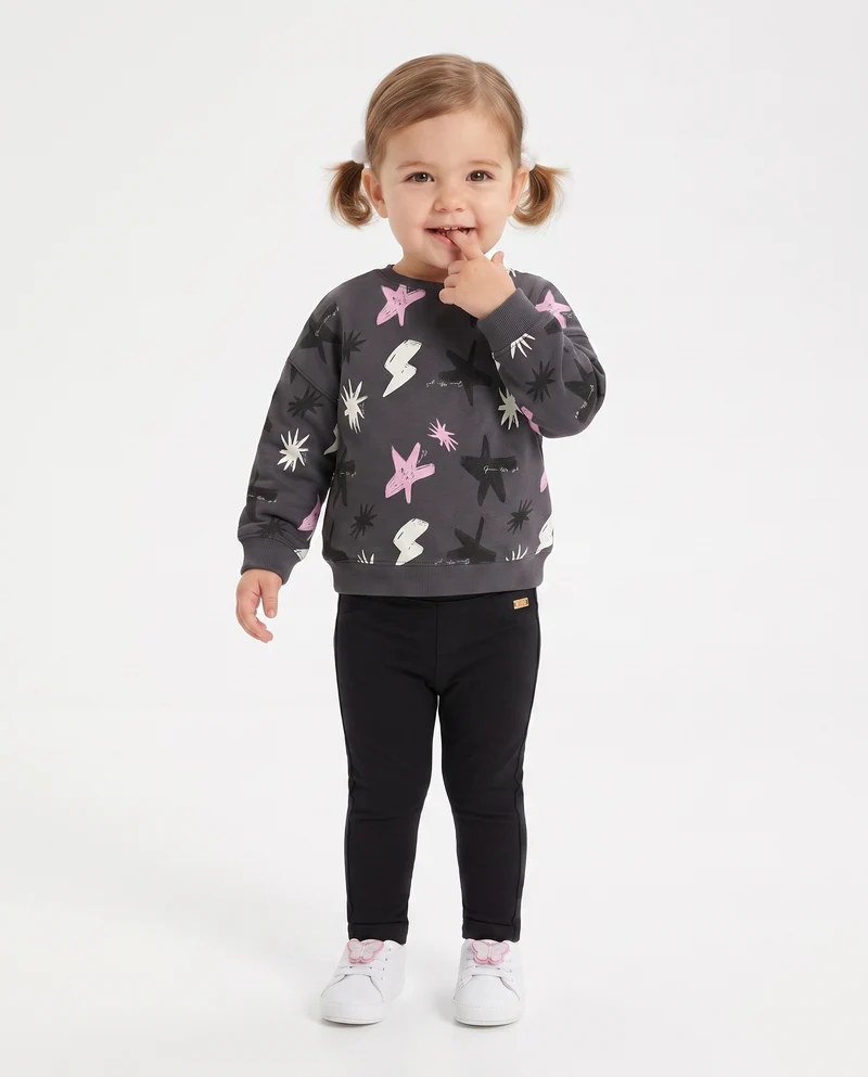Felpa girocollo casual con stampe uniche - Grigio piombo