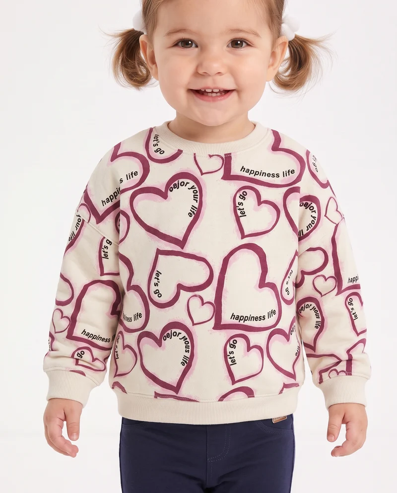 Felpa girocollo casual con stampe uniche - Beige