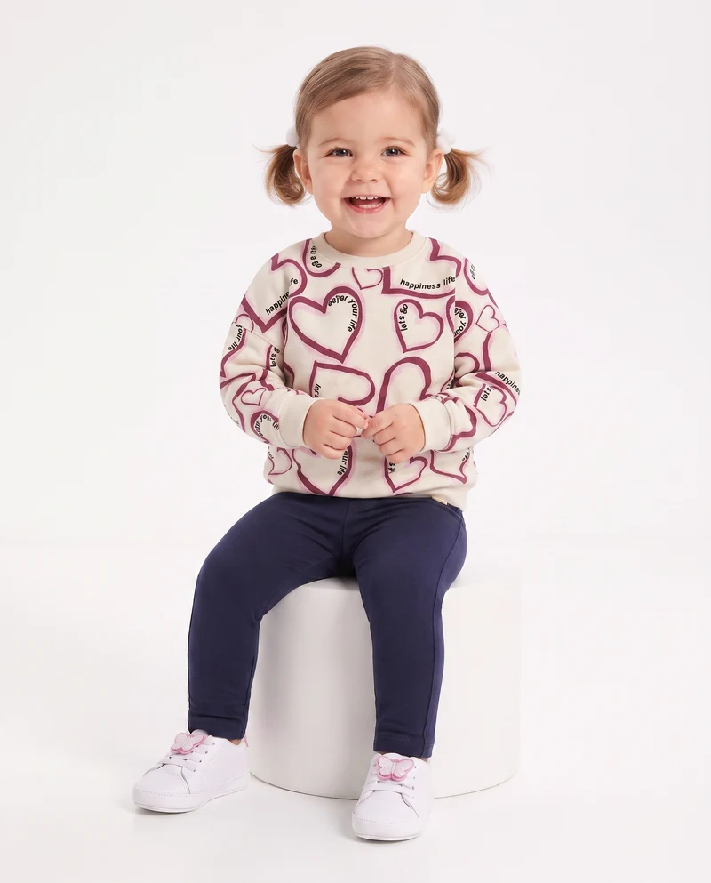 Felpa girocollo casual con stampe uniche - Beige
