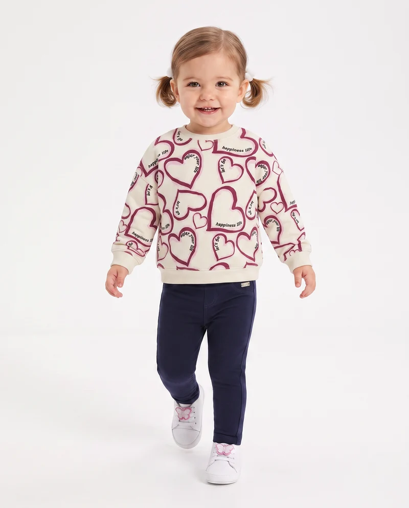 Felpa girocollo casual con stampe uniche - Beige
