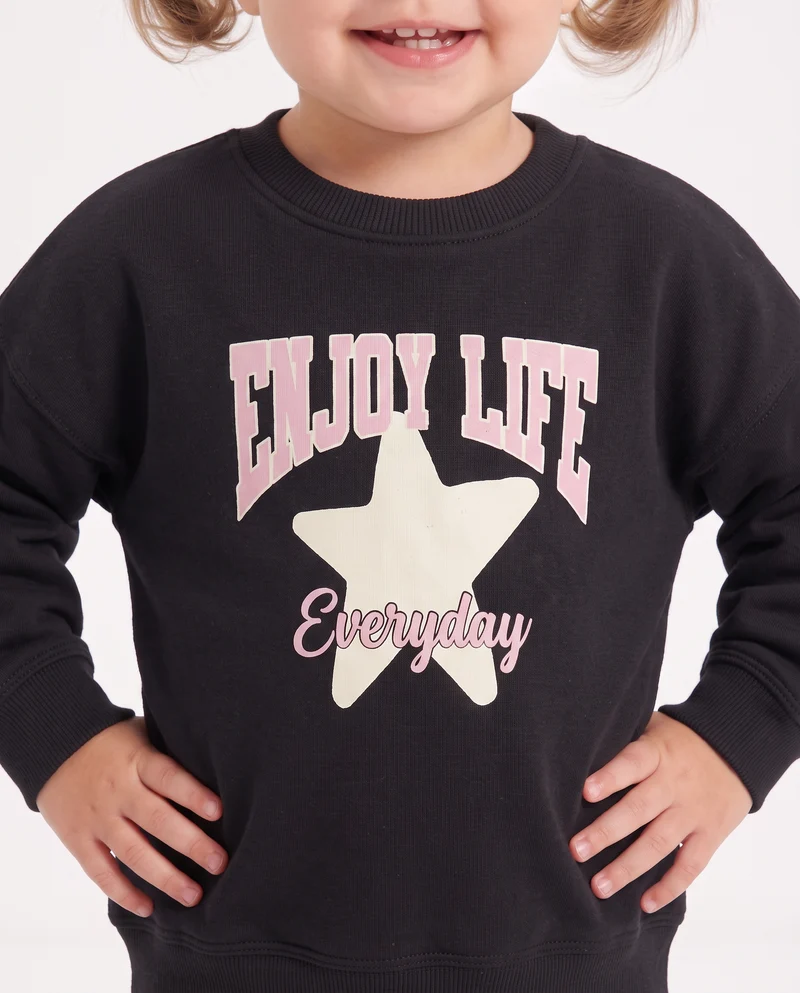 Felpa girocollo casual con stampe uniche - Nero