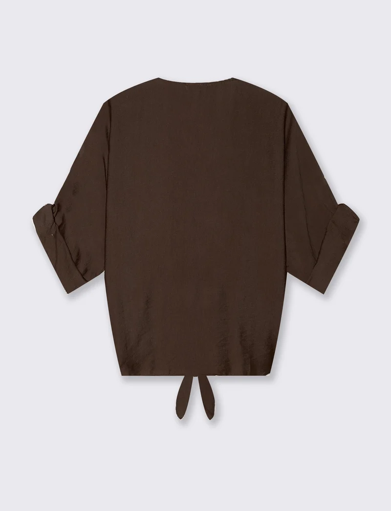 Camicia con fiocco sull'orlo - Marrone tabacco