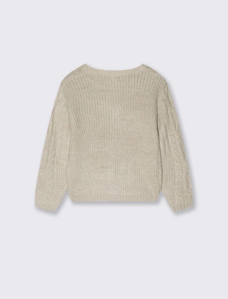 Cardigan a trecce in filato grosso - Beige melange