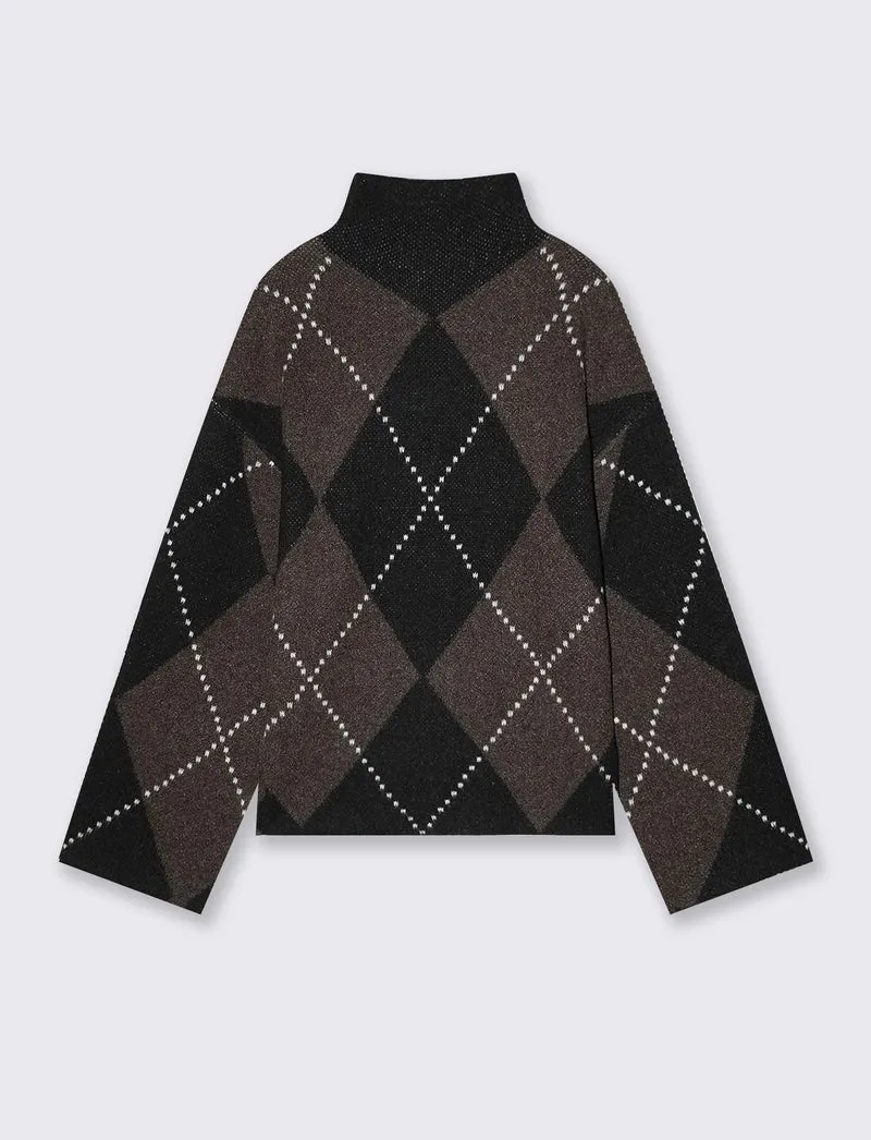 Pullover jacquard a collo alto con rombi - var 1