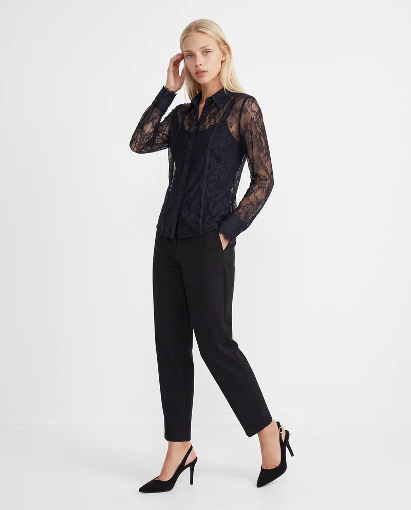 Camicia in rete lunga con pizzo raffinato - Verde petrolio