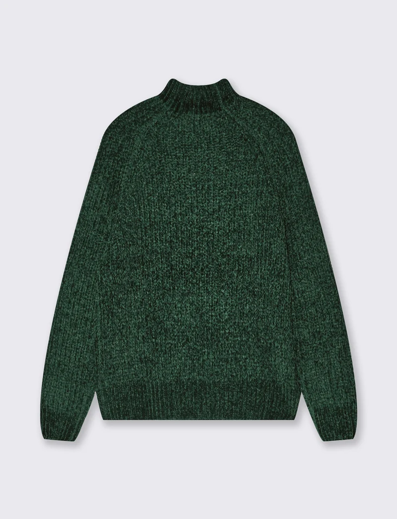 Pullover mezzo collo con treccia centrale - Verde bosco
