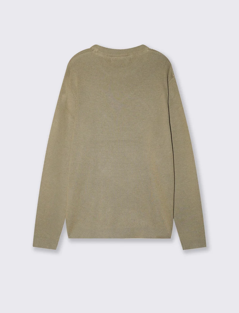 Maglia girocollo jacquard in misto cotone - Beige