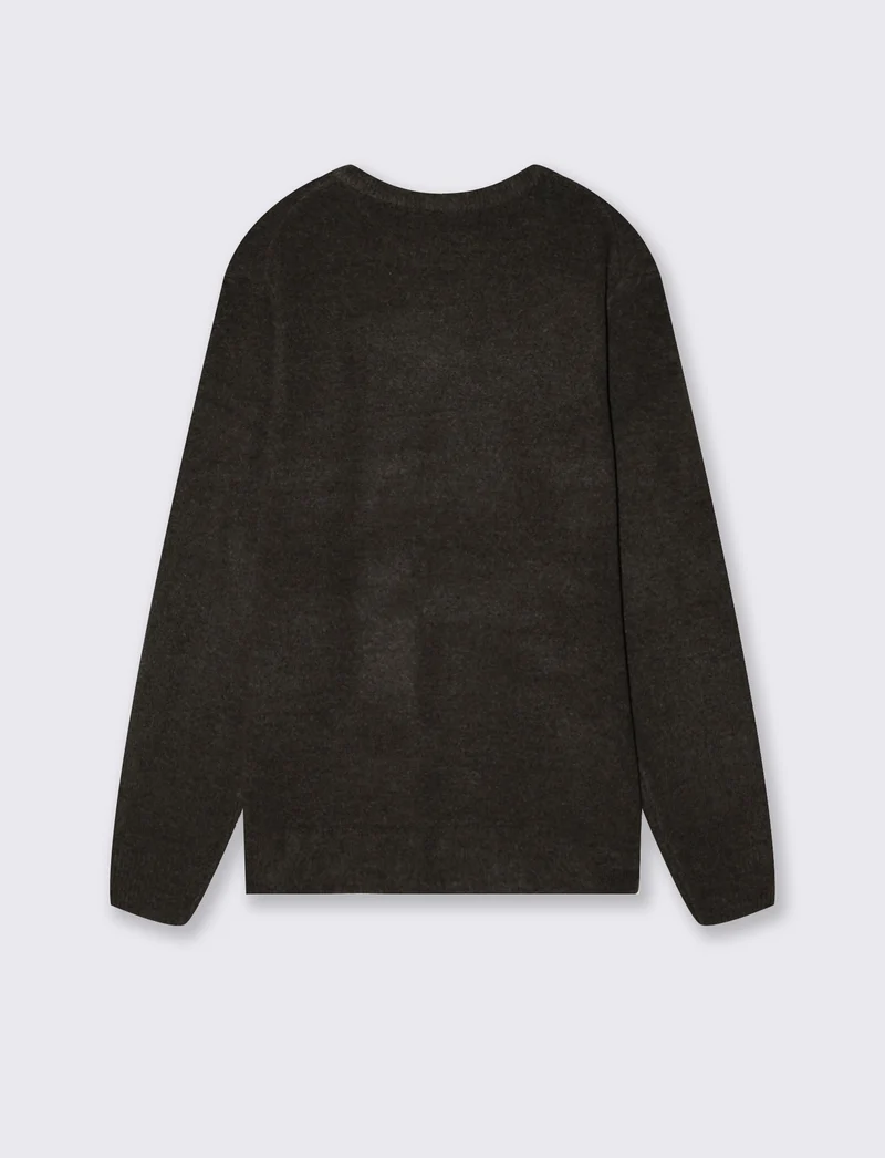 Maglia Girocollo in Bouclè con Maniche Lunghe - moro/melange