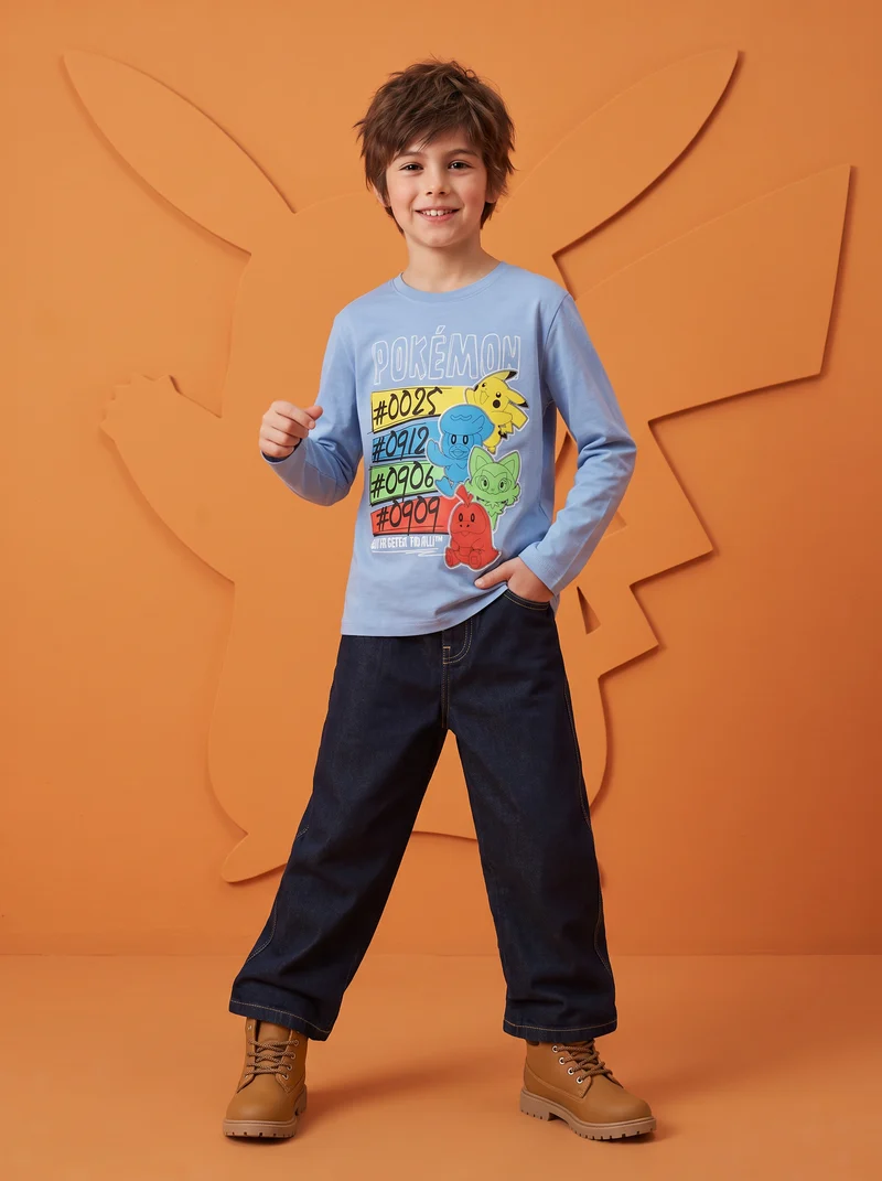 T-shirt maniche lunghe Pokemon in cotone - Azzurro