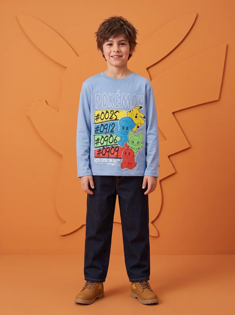 T-shirt maniche lunghe Pokemon in cotone - Azzurro