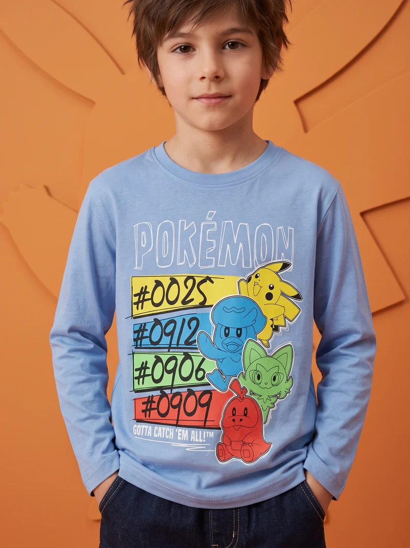 T-shirt maniche lunghe Pokemon in cotone - Azzurro