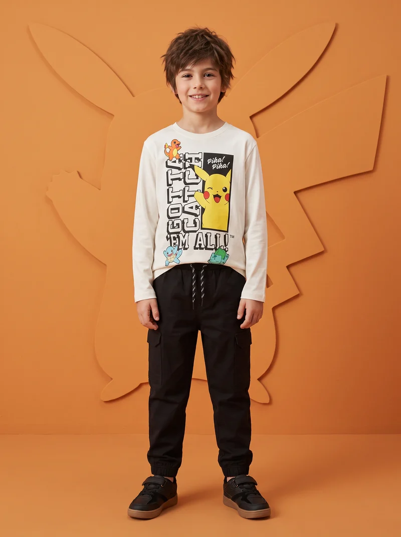 T-shirt maniche lunghe Pokémon in cotone - Bianco latte