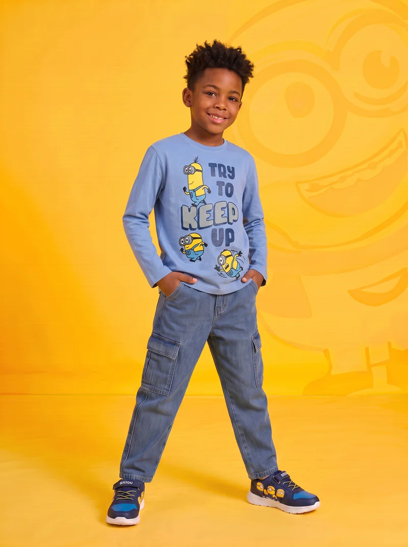 T-shirt maniche lunghe con Minions - Azzurro