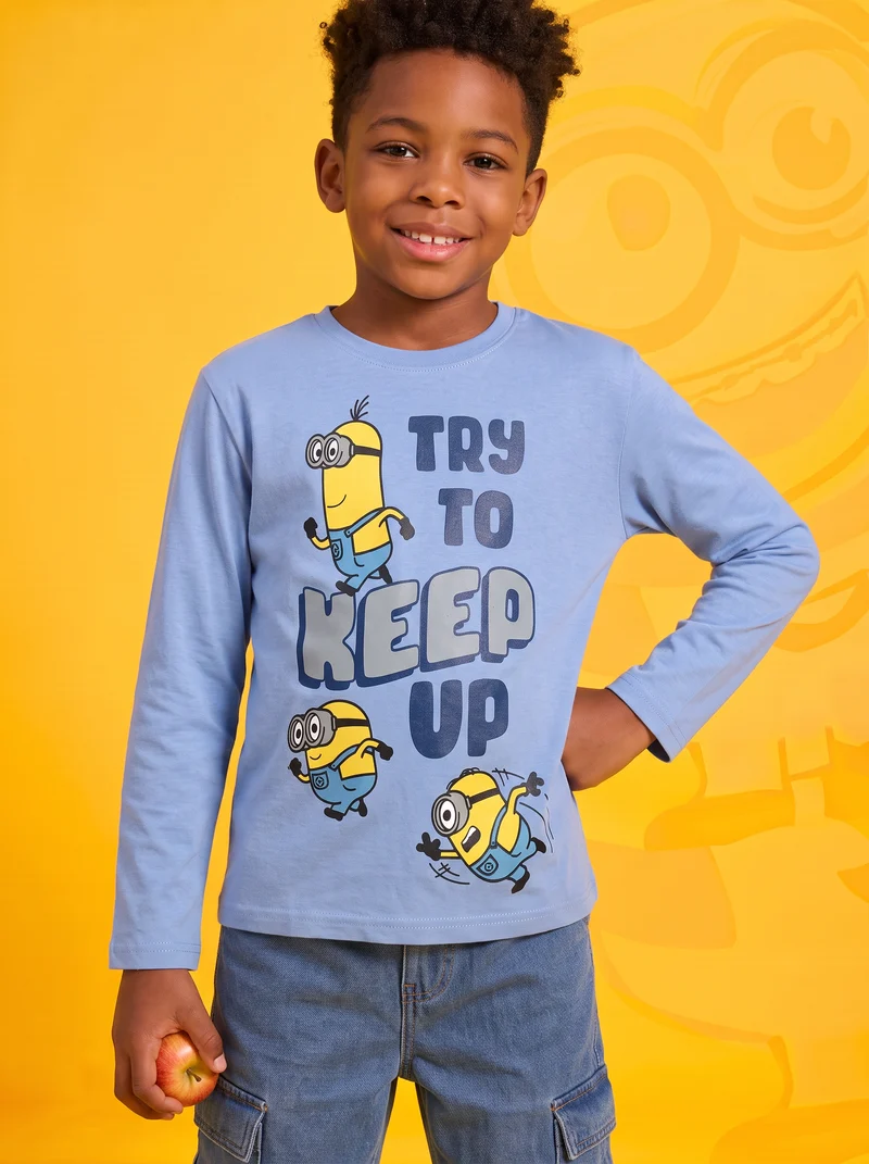 T-shirt maniche lunghe con Minions - Azzurro