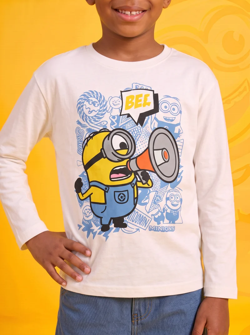 T-shirt maniche lunghe con Minions - Bianco latte
