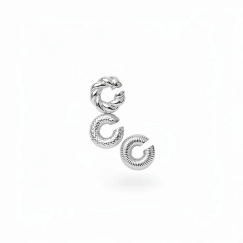 Set di 3 ear cuff a doppio cerchio - Argento