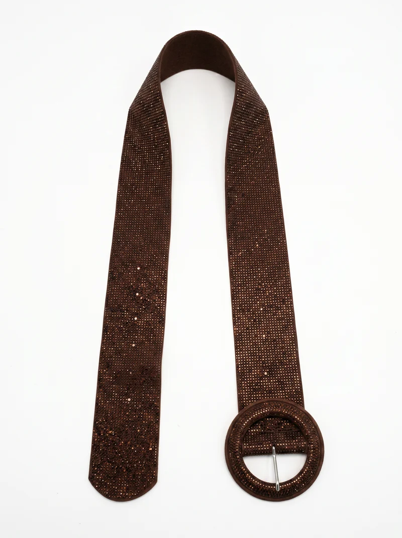 Cintura morbida con strass alta 7 cm - Marrone