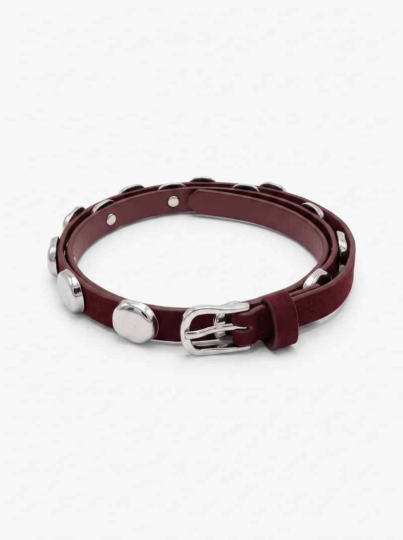 Cintura suede con borchie martellate - Bordeaux