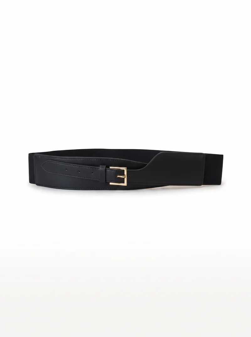 Cintura elastica in finta pelle - Nero