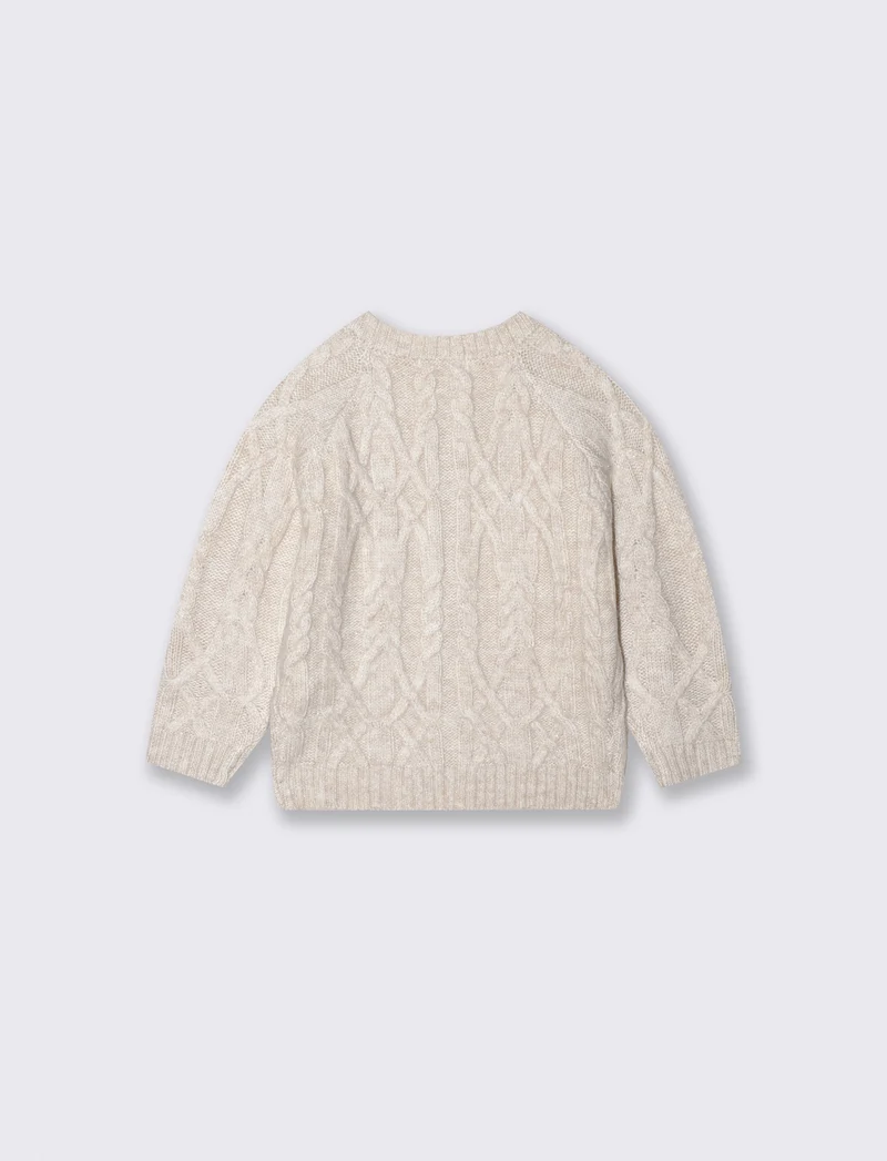 Cardigan a trecce con manica raglan - Beige