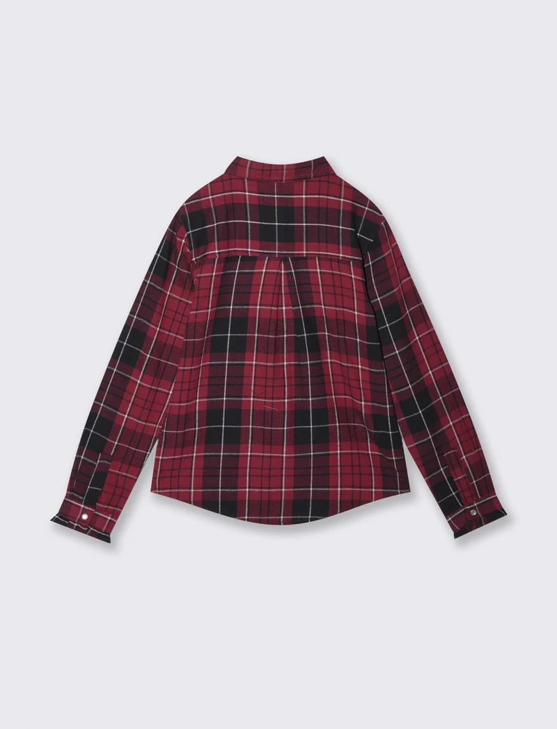 Camicia in flanella manica lunga con rouches - Bordeaux