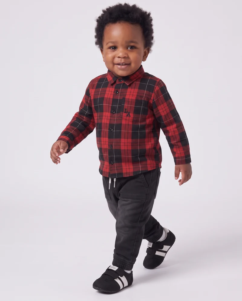 Camicia in flanella a quadri con ricamo - Rosso