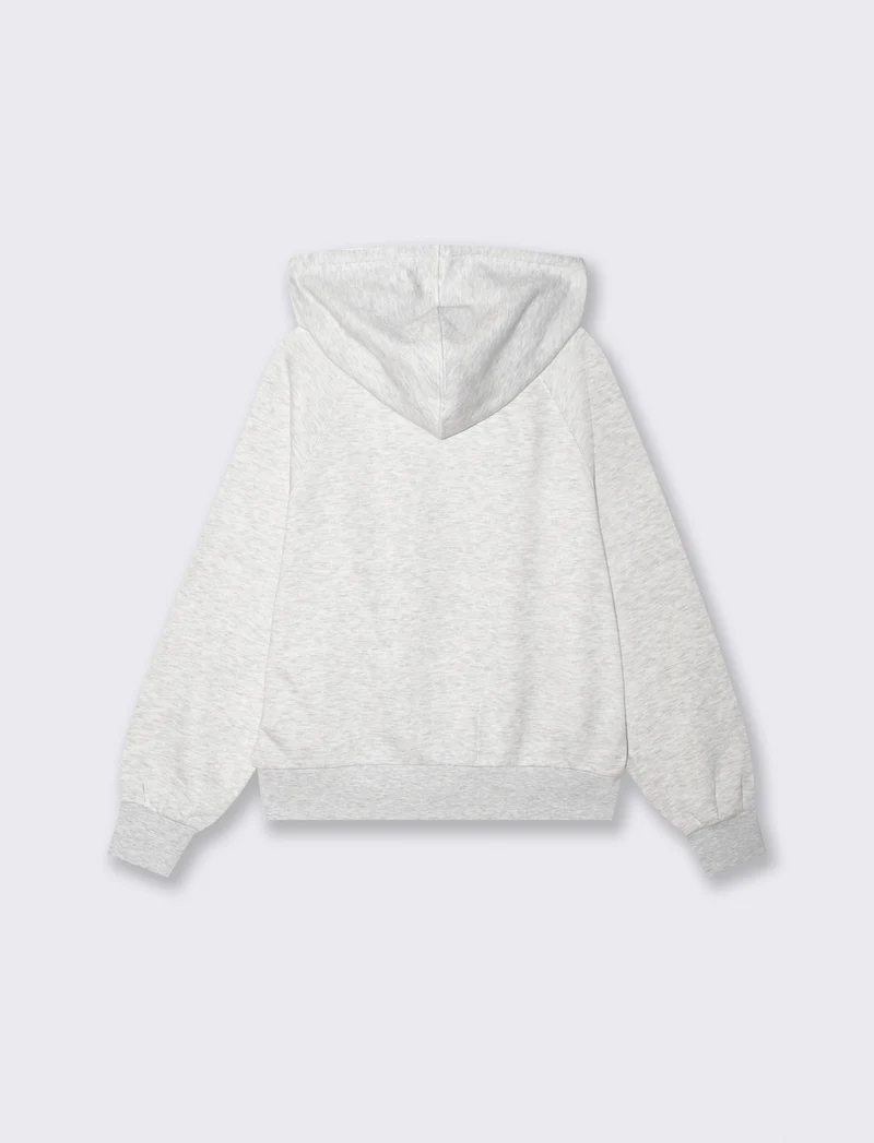 Felpa con cappuccio e zip frontale - Grigio chiaro mel.