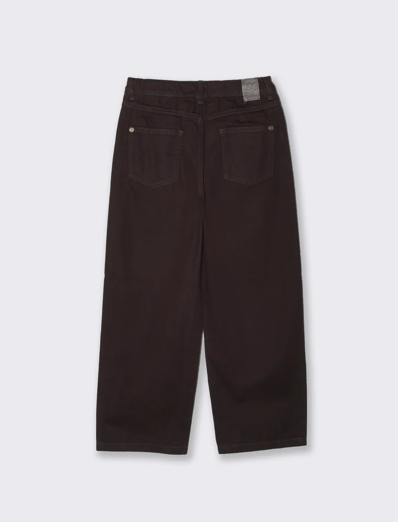 Pantalone mom fit in denim 100% cotone - Marrone