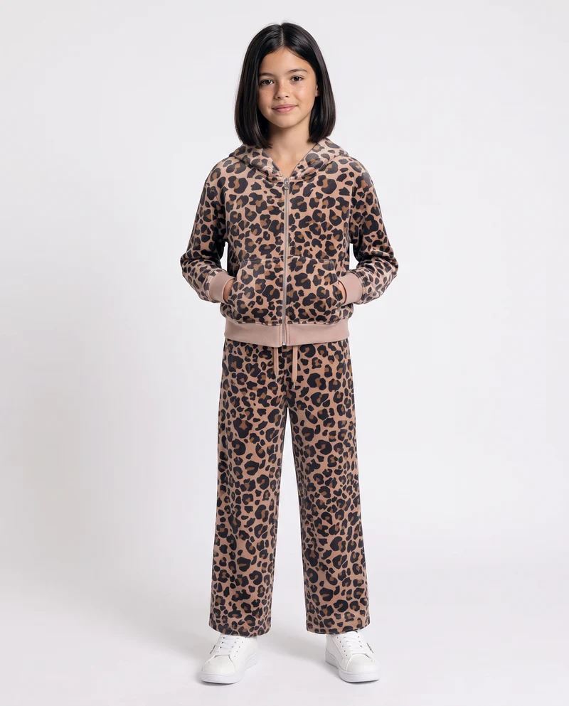 Felpa leopardata con cappuccio e zip - Leopardato
