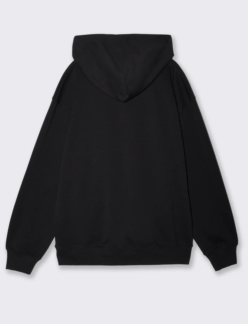 Felpa Cappuccio Relaxed Fit in Interlock - Nero