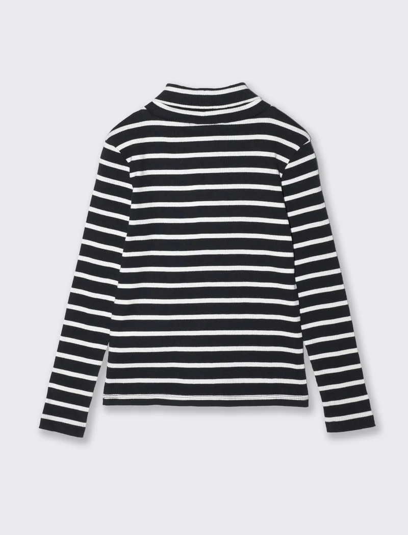Lupetto a righe in costina di cotone - Nero-bianco