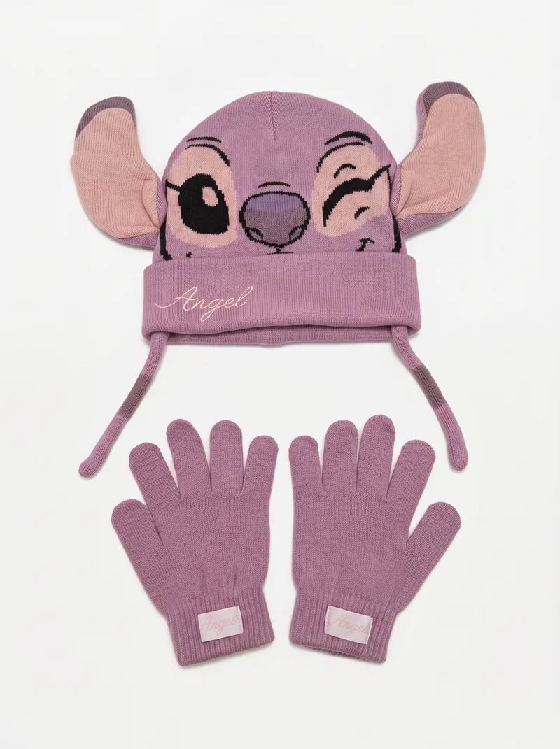 Set Cappello e Guanti 3D Stitch Bambina - Rosa