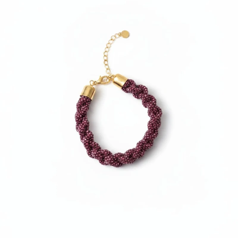 Bracciale tubolare con strass intrecciati - Rosa
