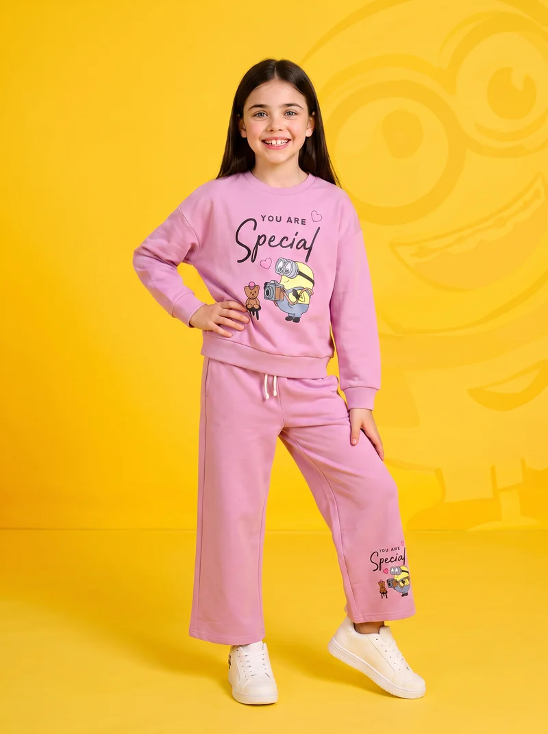 Jogger felpa gamba larga stampa Minions - Rosa