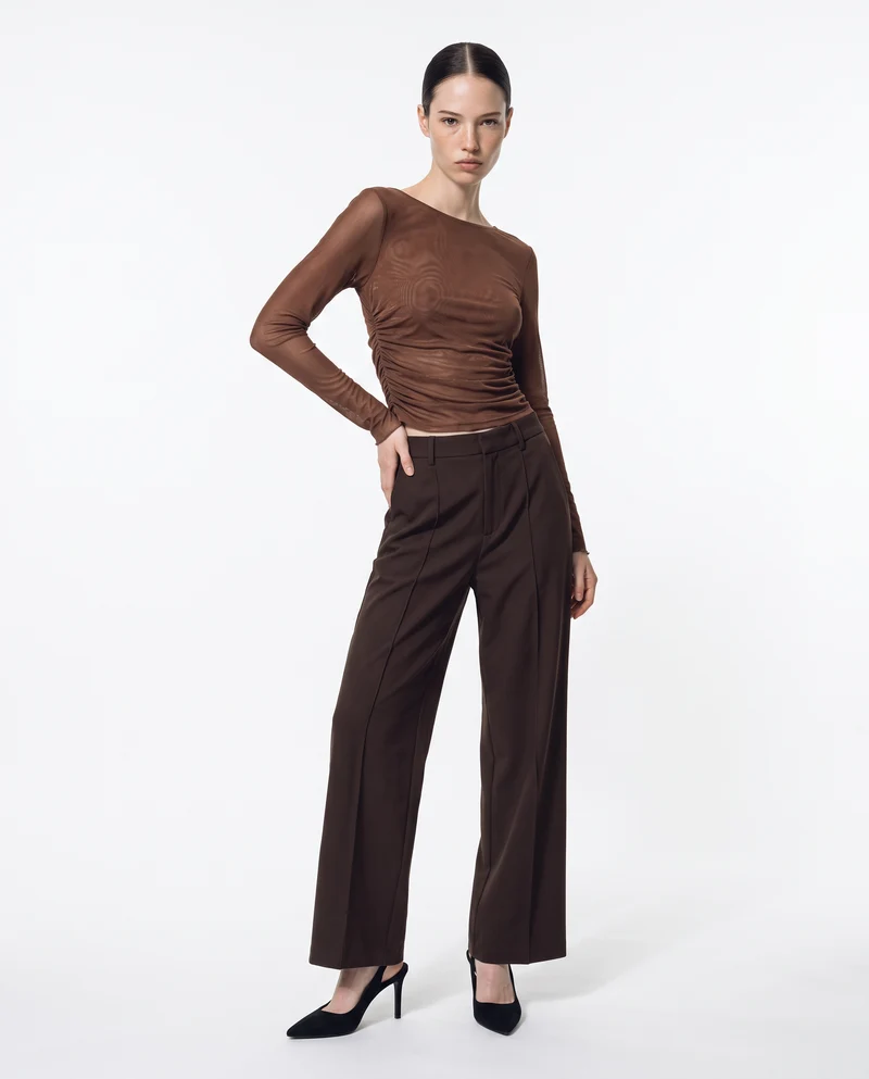 Pantalone wide leg high waist classico - Moro