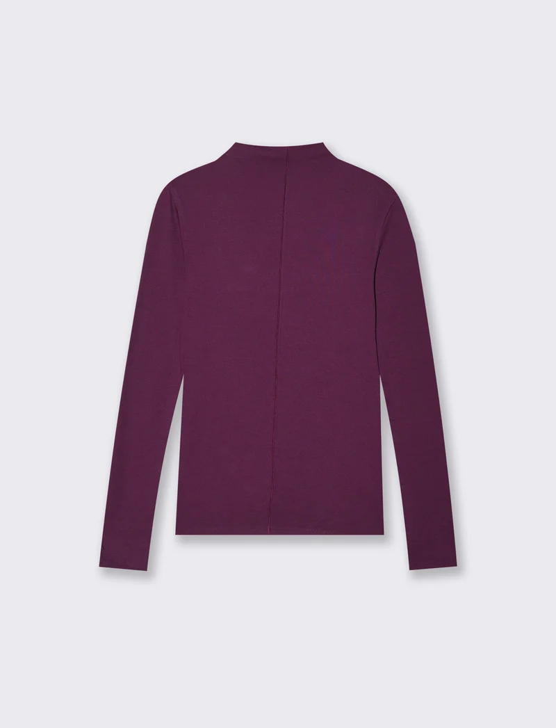 T-shirt manica lunga collo alto con nervée - Bordeaux