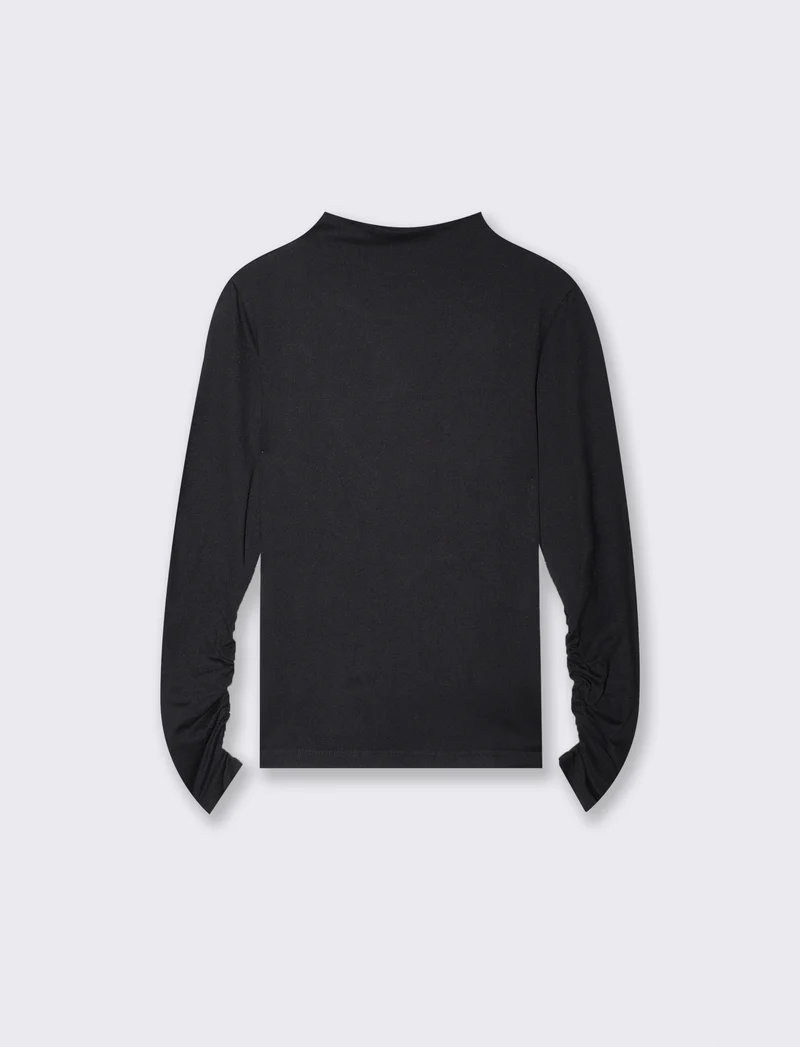 T-shirt basica a manica lunga con collo lupetto - Nero