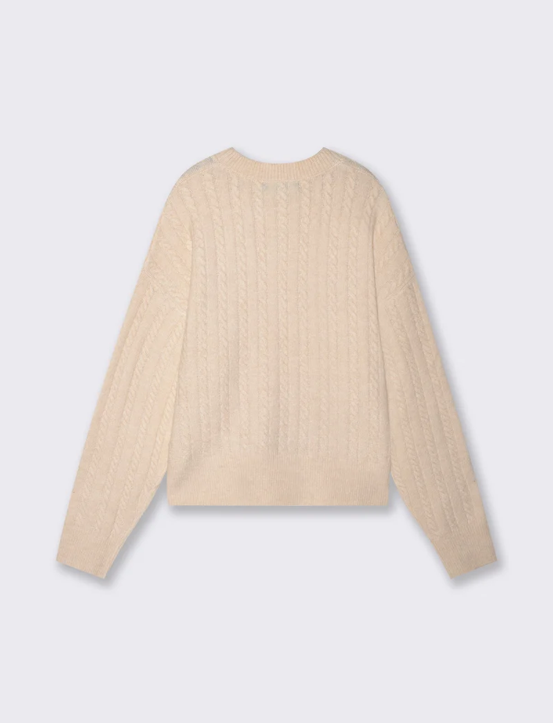 Maglia a trecce con collo paricollo - Avorio
