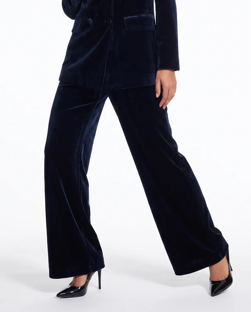 Pantalone in velluto wide leg con elastico - Blu