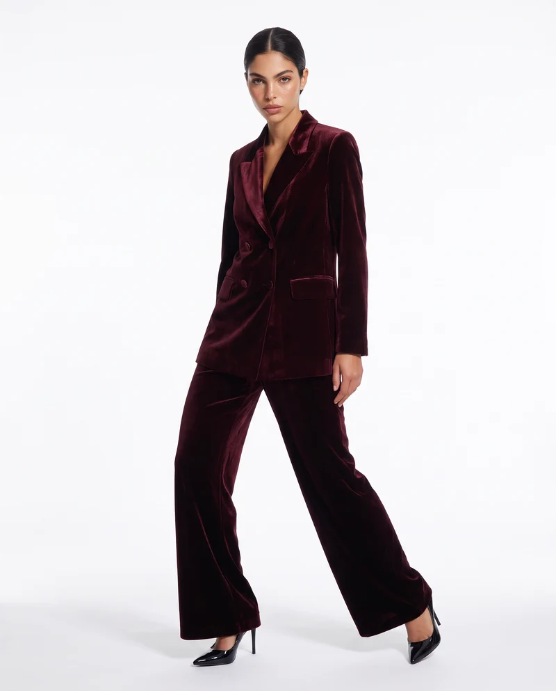 Pantalone in velluto wide leg con elastico - Bordeaux