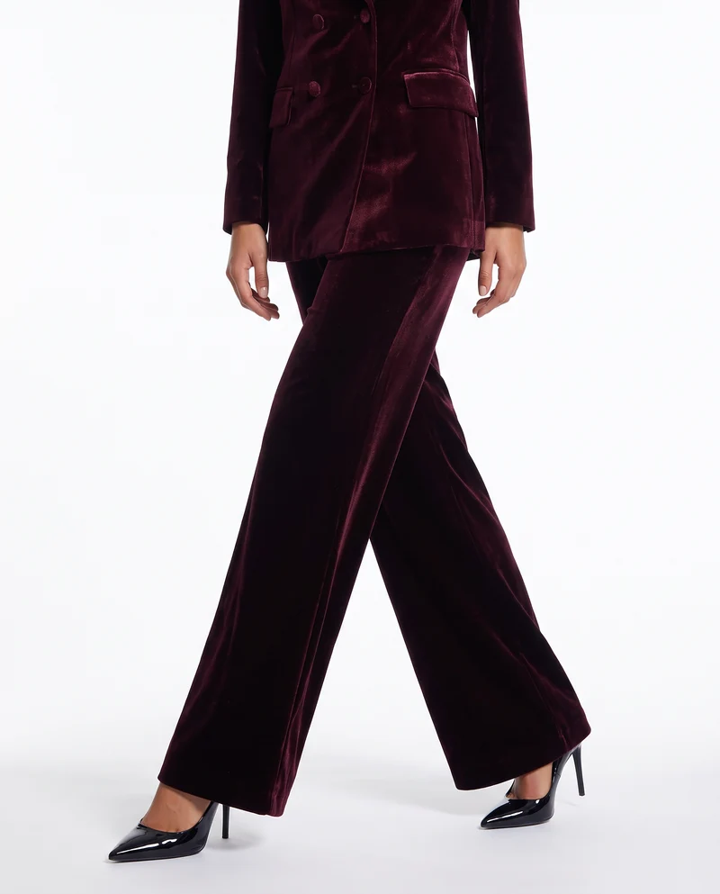 Pantalone in velluto wide leg con elastico - Bordeaux