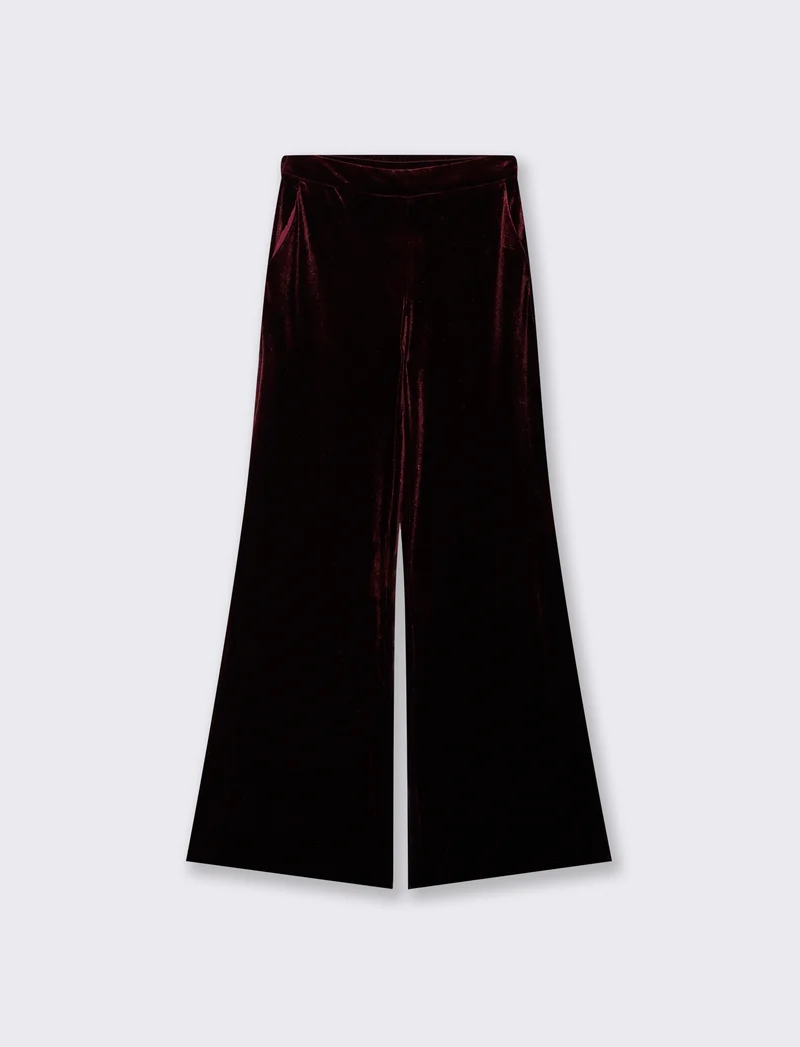 Pantalone in velluto wide leg con elastico - Bordeaux