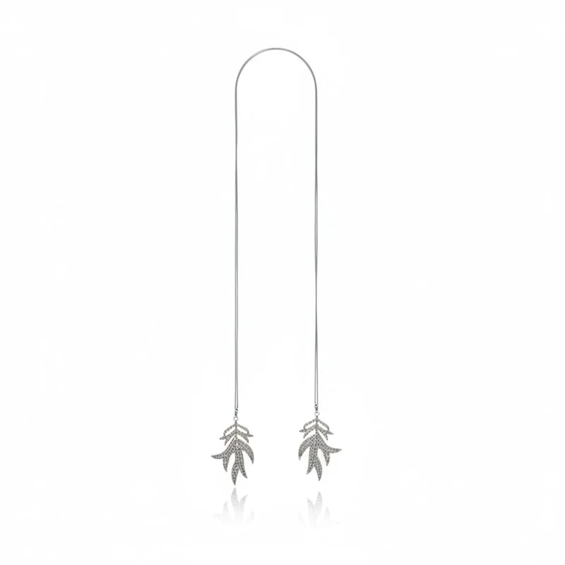 Collana lunga con foglia e strass - Argento