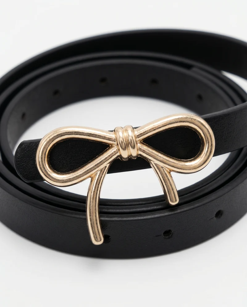 Cintura fibbia fiocco 1 cm elegante - Nero