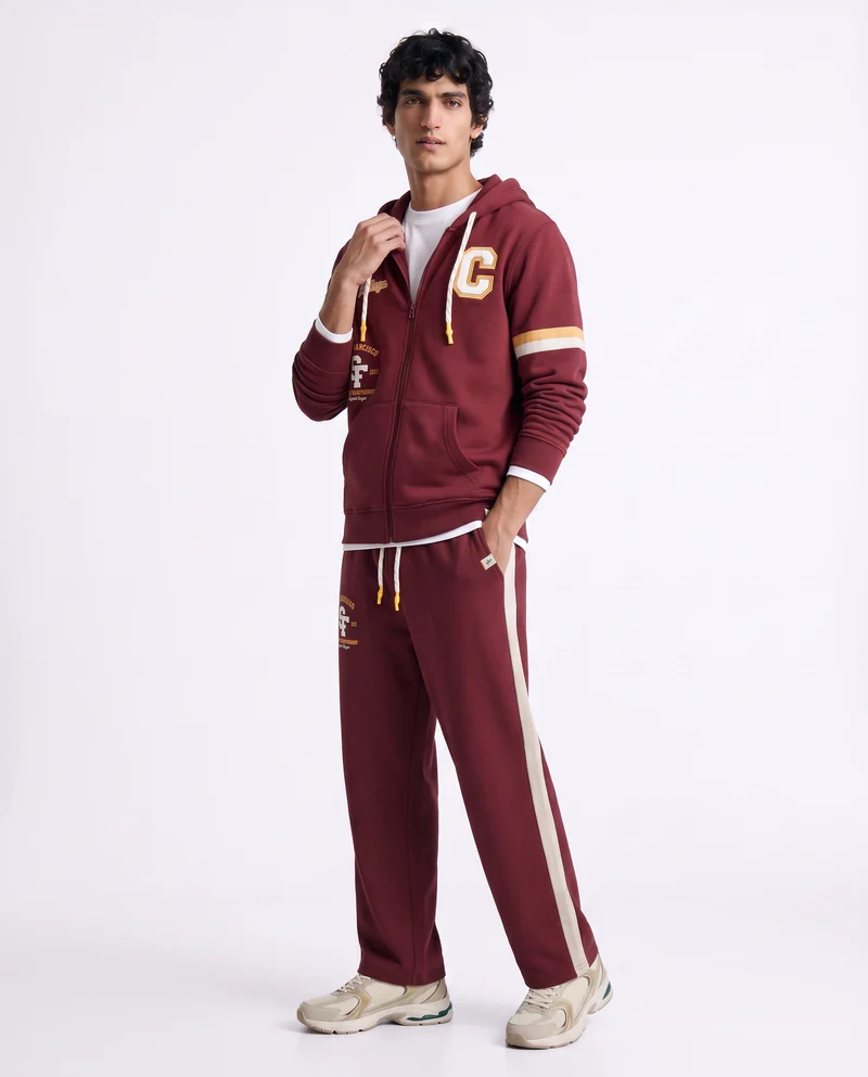 Felpa cappuccio cardigan con tasche e patch - Bordeaux