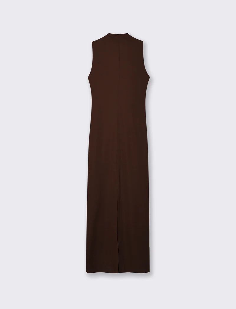 Vestito lungo drappeggiato con spacco - Moro