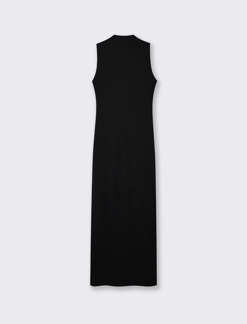 Vestito lungo drappeggiato con spacco - Nero